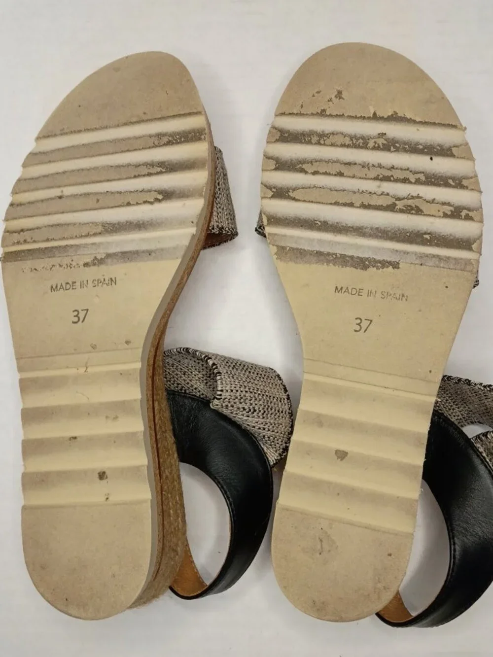 Andre Assous Neveah Black Linen Espadrille Wedge Sandals Size 6